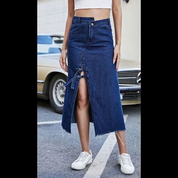 K•Space dark denim asymmetrical skirt sz XS/Small - Picture 6 of 15